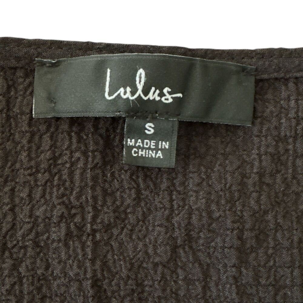 LULU'S String Bow Tie Puff Sleeve V Neck Lightweight‎ Crinkled Crepe Sz S Top - Picture 5 of 6